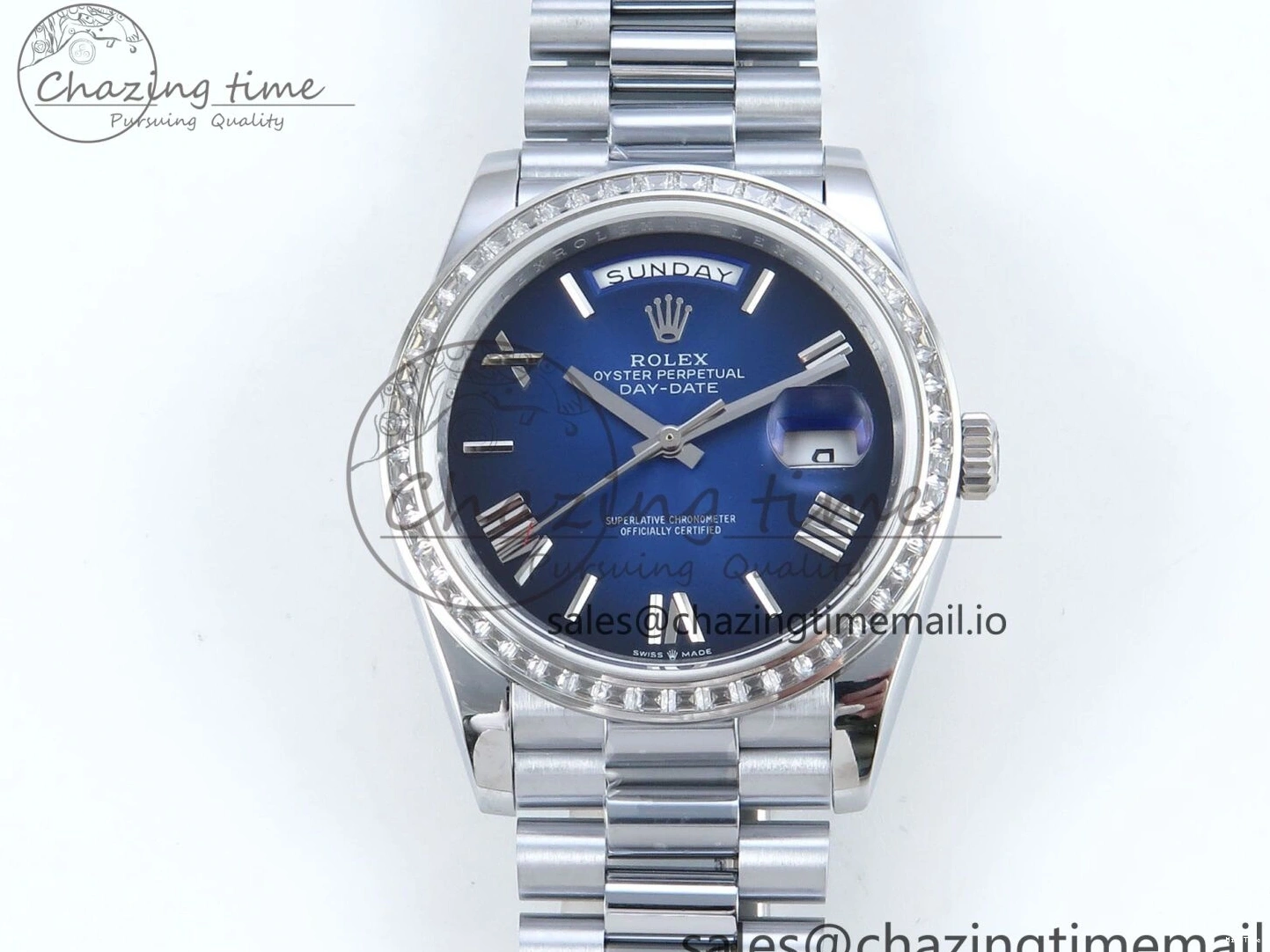 MiroTime 0409 Seasonal DayDate 40 SS QF 1:1 Best Edition Blue Black Dial Diamonds Bezel on President Bracelet A2836 V5 (Gain Weight) 482